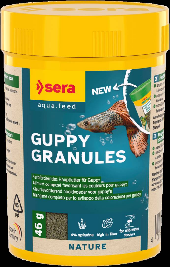 Sera Guppy Gran - Гранулирана храна за гупи и други дребни рибки, 100 мл.