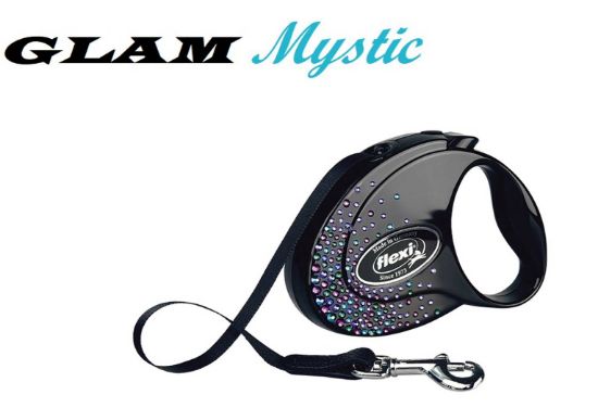 Flexi Swarovski GLAM Mystic S - Модерен автоматичен повод за кучета, 3 метра лента, до 12 кг - цвят черен