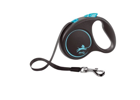Flexi Black Design М - Автоматичен повод за кучета 5м лента, до 25кг, светло син