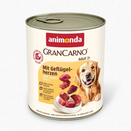Animonda GranCarno® - Премиум консервирана храна за израснали кучета с пилешки сърца, без зърно, 800 гр