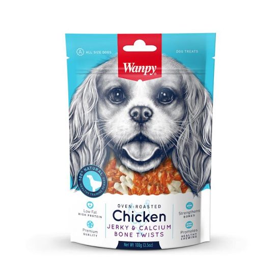 Wanpy Chicken Jerky &amp; Calcium Bone -Кучешко лакомство премиум клас кокалчета с пиле, печено на фурна с калций, 100 гр