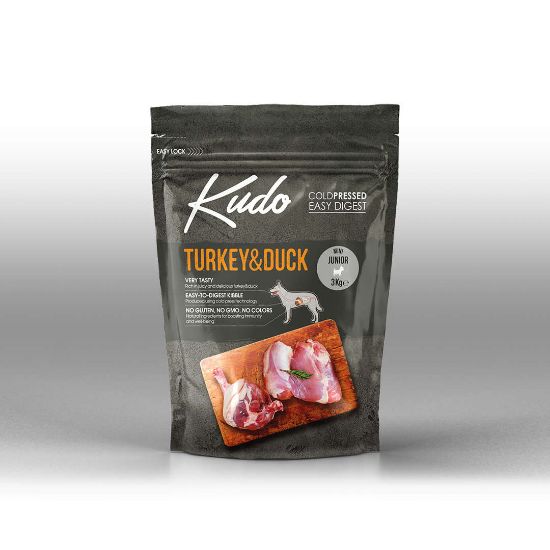 Kudo Low Grain Turkey-Duck Mini Junior - Суха храна за кучета от дребни породи до 1 година с пуешко и патешко месо, 3 кг.