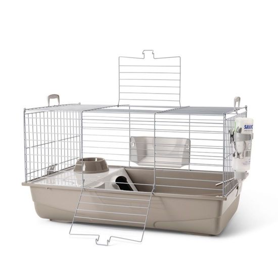 Savic Nero 2 De Luxe - Оборудвана клетка за морски свинчета и зайчета, 80 см. х 50 см. х 47 см. - сива