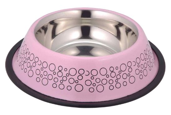 Anipro Bubbles No Slip - Метална купа с неплъзгащо дъно за храна и вода за кучета, розова, 21 см, 700 мл.