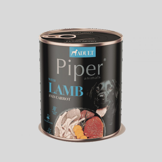 Piper Adult Dog - Пълноценна консервирана храна за израснали кучета с агнешко, морков и розмарин, 800 гр