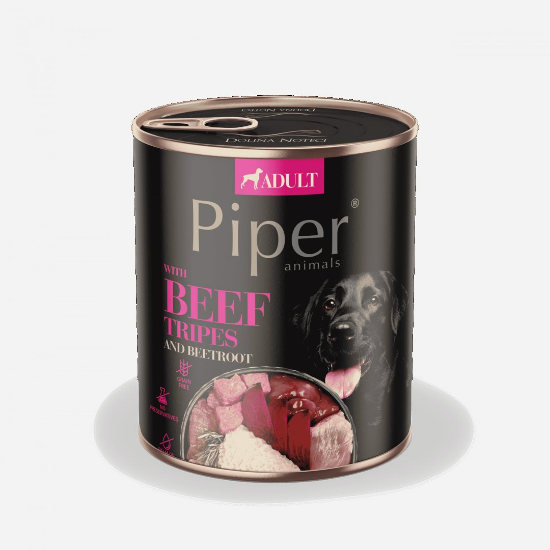 Piper Adult Dog - Пълноценна консервирана храна за израснали кучета с говеждо шкембе и червено цвекло, 800 гр