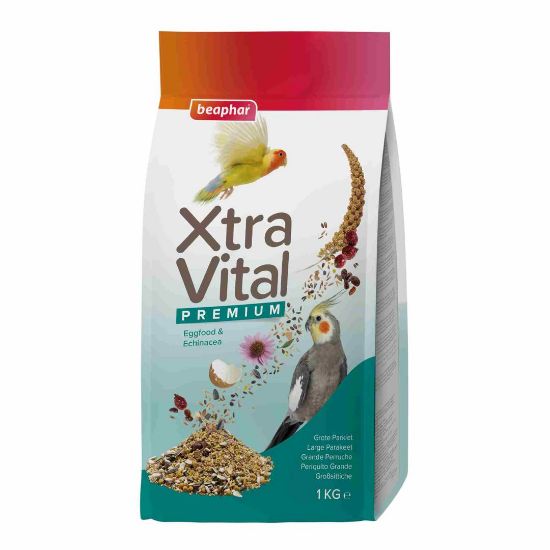 Beaphar XtraVital Large Parakeet - Премиум пълноценна храна за средни папагали от семена, плодове и яйчна храна, 1кг.