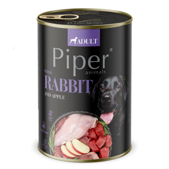Piper Adult Dog – Консервирана храна за израснали кучета със заешко месо и ябълки, 400 гр