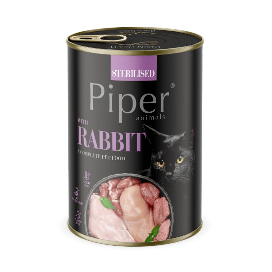 Piper Cat - Пълноценна консервирана храна за кастрирани котки със заешко месо, 400 гр./2 броя