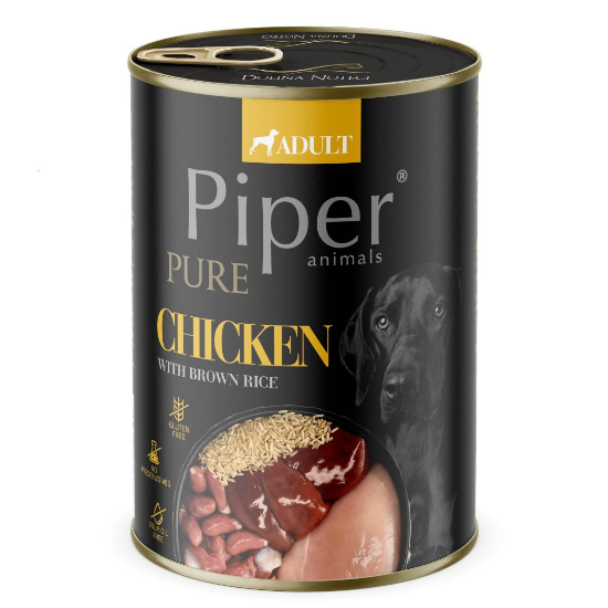 Piper Pure Dog Adult - Пълноценна консервирана храна за израснали кучета с пилешко и кафяв ориз, 400гр