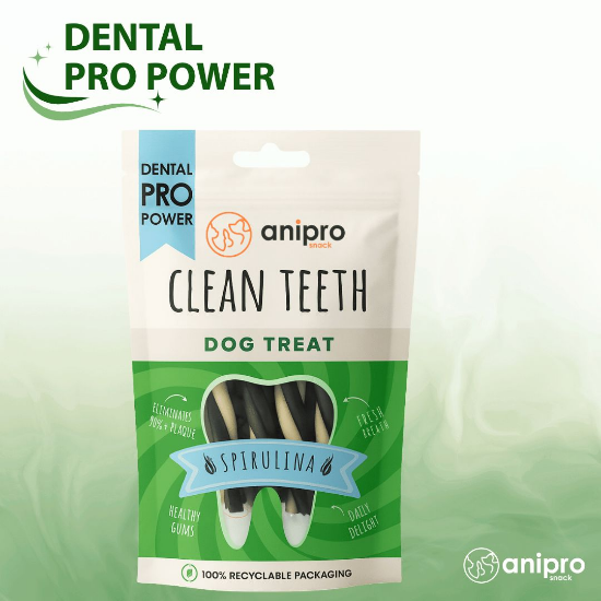 Anipro Dental Pro Power — дентални лакомства за кучета със спирулина и зелен чай, 84 г