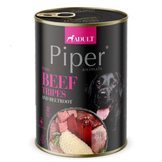 Piper Adult Dog — консерва за кучета с говеждо шкембе и цвекло, 400 г