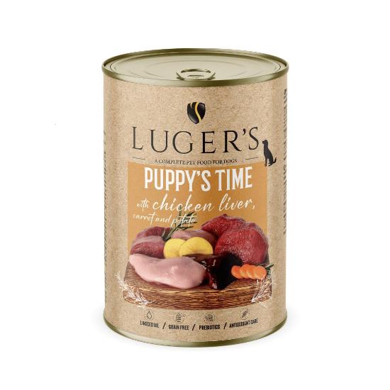 Luger's Puppy's Time — консерва за кученца с пилешки дробчета, говеждо и свинско, комплект 6 х 400 г