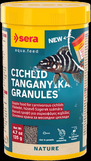 Sera Cichlid Tanganyika Granules — основна храна за месоядни цихлиди, 135 г
