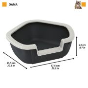 Ferplast Dama - Открита ъглова тоалетна за котки с борд против изсипване, 57,5 / 51,5 / 22 см. 2