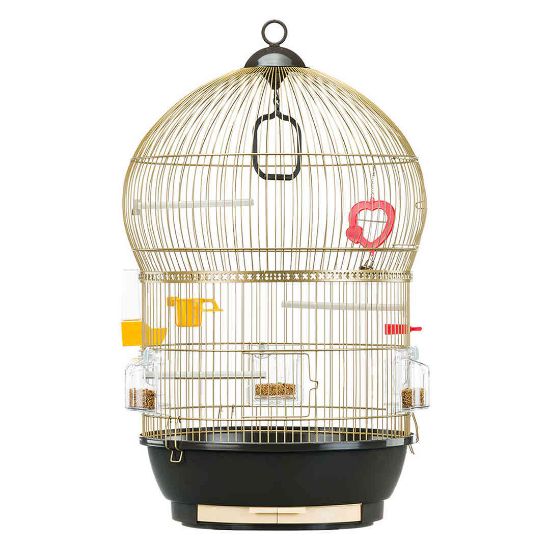 Ferplast - Cage Bali Brass Antique - Оборудвана клетка за канарчета, екзотични и други малки птици - размер Ø43,5 x H 68,5 см.