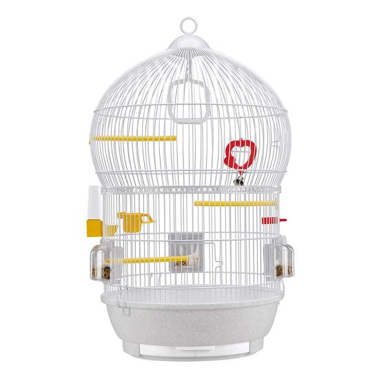 Ferplast - Cage Bali White -Оборудвана клетка за канарчета, екзотични и други малки птици - размер Ø43,5 x H 68,5 см.