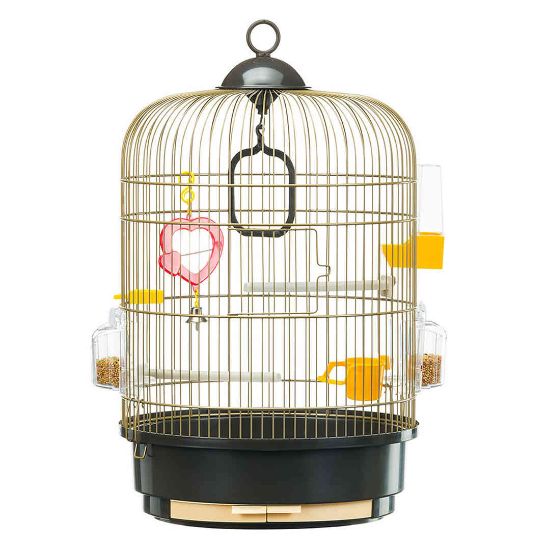Ferplast - Cage Regina Brass - Оборудвана клетка за канарчета, екзотични и други малки птици - размер Ø 32,5 x H 48,5 см.