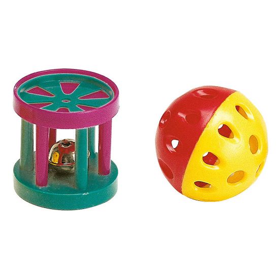 Ferplast Ferplast Вall & Cylinder - Играчка за котки, комплект топка и цилиндър, 4 см.