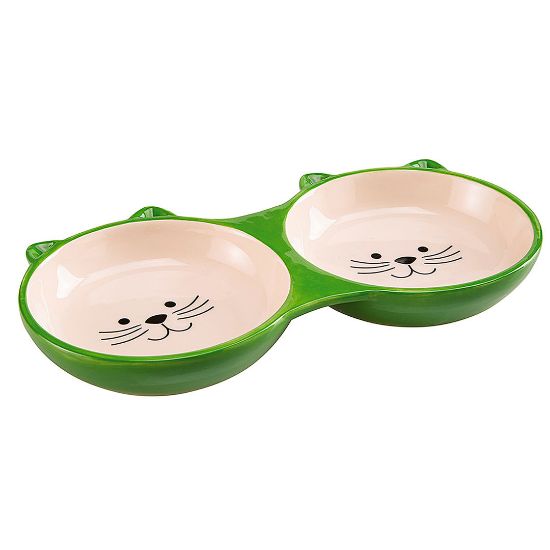 Ferplast Izar - Двойна керамична купичка за храна и вода за котки, 21,5 x 12 / 2,5 см - 230 мл.