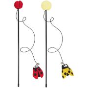 Flamingo Happy Bug - Забавна играчка за котки, въдица с меко топче и калинка/пчелича, 53 см. 1