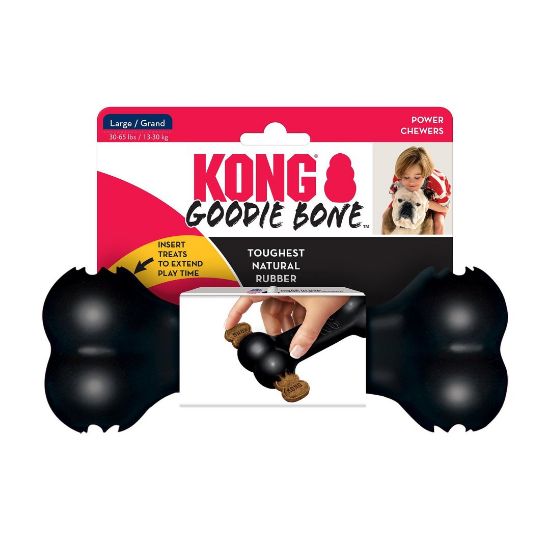 Kong Goodie Bone Medium - Кучешка играчка - кокал за дъвчене с място за слагане на лакомства 18 см.черен