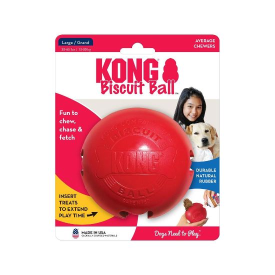 Kong Biscuit Ball Large - Гумена издръжлива топка за кучета за игра с място за пълнене с лакомства 10 см.