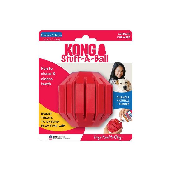 Kong Stuff a Ball Medium Dog Dental Chew Toy - Дентална гумена играчка за кучета от средни породи с пространство за лакомства 8 см.