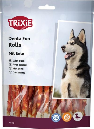 Trixie Denta Fun Duck Chewing Rolls - Лакомство за кучета - вкусни ролца от увита сурова кожа от патешко месо, х 12 см. /240 гр