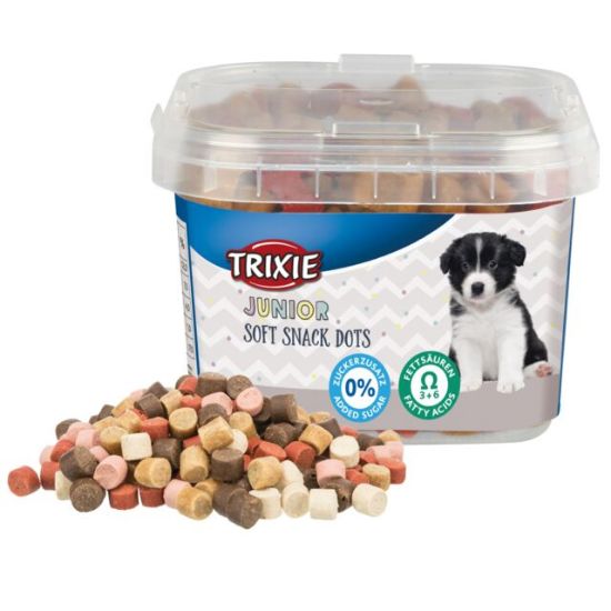 Trixie Junior Soft Snack Dots - Лакомство за подрастващи кучета, меки хапки с пилешко и сьомга, омега 3 и омега 6, 140 гр