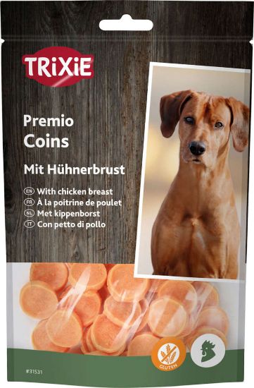 Trixie Premio Chicken Coins - Лакомство за кучета с пилешко месо под формата на монетки, 100 гр