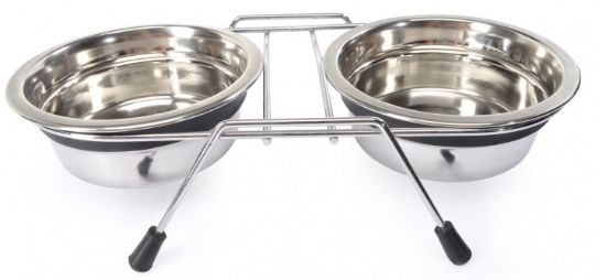 Camon Bowl-stand + 2 bowls - поставка с две метални купички за вода и храна за кучета 2630 мл.