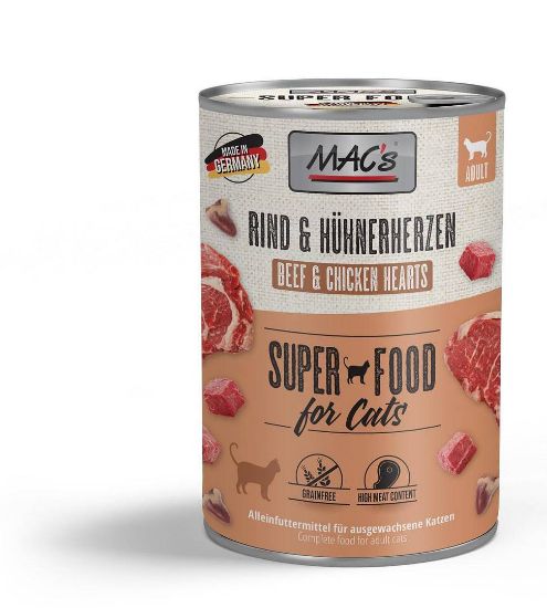 Mac’s Cat Beef and Chicken hearts - Премиум консервирана храна за котки с говеждо месо и пилешки сърца, 200 гр.