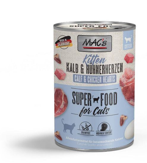 Mac's Kitten Chicken and Beef - Премиум консервирана храна за подрастващи котки, без зърно, с пилешки сърца и телешко месо, 400 гр.