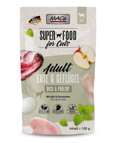 Mac's Cat Duck and Chicken with apple - Супер премиум пауч за котки с патешко, пилешко месо и ябълка, 100 гр