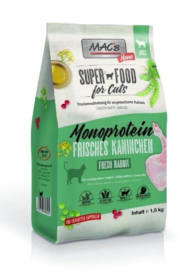 MAC`S CAT DRY – ADULT MONOPROTEIN RABBIT - Супер премиум пълноценна суха храна за израснали котки , без зърно , с заешко месо 300 гр.