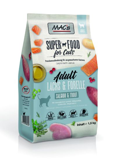 Mac's Cat Food - Премиум суха храна за израснали котки със сьомга и пъстърва, 1.5 кг.