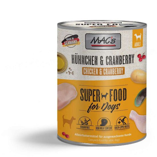Mac's Dog Adult Chicken - Пълноценна консервирана храна за израснали кучета, без зърно, с пилешко месо и боровинка