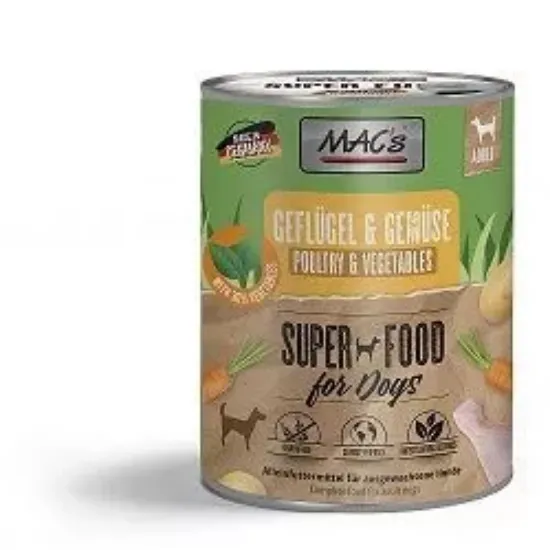 MACs Dog Poultry Vegetables - Пълноценна консервирана храна за кучета с птиче месо и зеленчуци, 400гр
