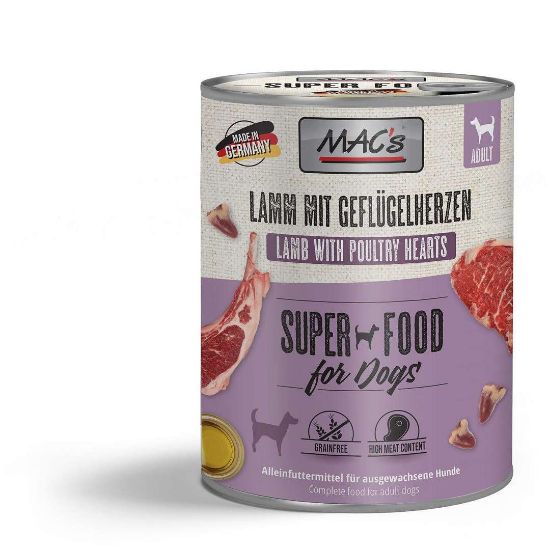 Mac's Dog Lamb chicken hearts - Пълноценна консервирана храна за кучета, без зърно, с агнешко месо и пилешки сърца