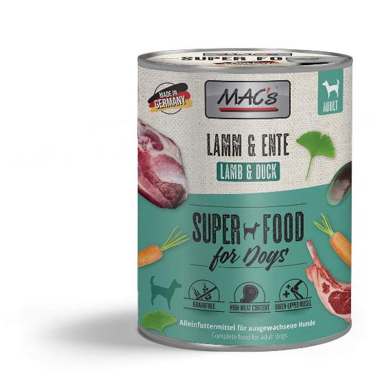 Mac's Dog Lamb and duck - Пълноценна консервирана храна за кучета, без зърно, с агнешко и патешко месо, 400 гр