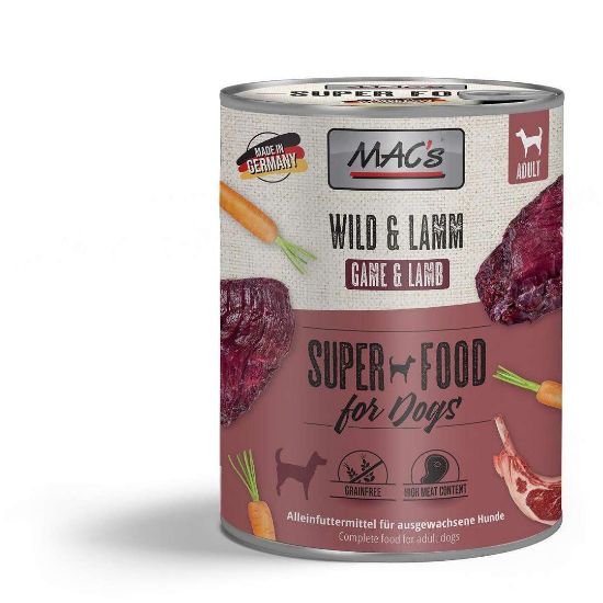 Mac's dog wild and lamb - Пълноценна консервирана храна за кучета, без зърно, с дивеч и агнешко месо, 400 гр