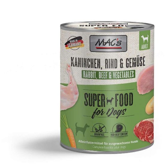 Mac's Dog rabbit meat and vegetables - Пълноценна консервирана храна за кучета, без зърно, с заешко месо и зеленчуци, 400 гр