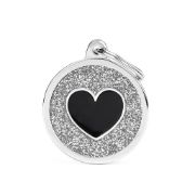 My Family Id Tag - Елегантен кучешки адресник медальон, кръгъл със сърце - черен 2