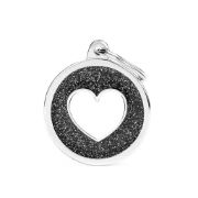 My Family Id Tag - Елегантен кучешки адресник медальон, кръгъл със сърце - черен 3