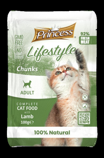 Princess - Пауч за израснали котки, вкусни хапки с агнешко месо, в стек