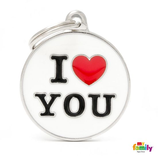 My Family Dog Tag - Ръчно изработен медальон , с надпис I Love You - адресник за кучета 3.93 см. /3.17 см.