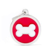 My Family Dog Tag - Ръчно изработен кръга адресник с кокал , за кучета 3.93 см/ 3.17 см. червено бял 1