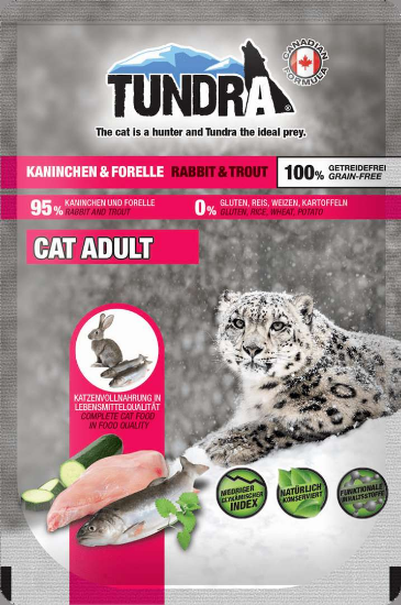 Tundra Adult Rabbit and Trout - Премиум пауч за израснали котки, без зърно с заешко месо и пъстърва, 85 гр
