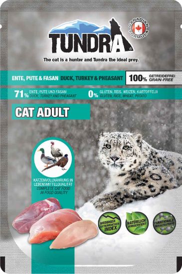 Tundra Adult Cat - Премиум пауч за израснали котки, без зърно с патешко, пуешко и месо от фазан, 85 гр